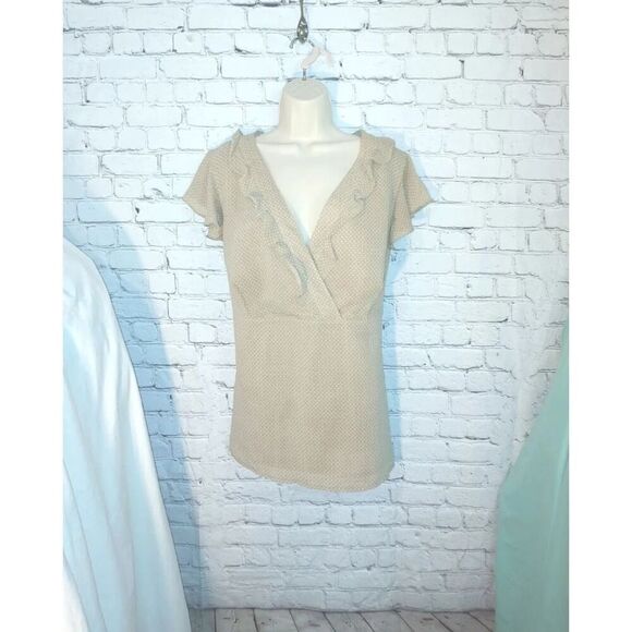 George VINTAGE Women's Size XL Beige Flared Ruffle Sleeve Empire Waist Blouse. - Picture 1 of 4